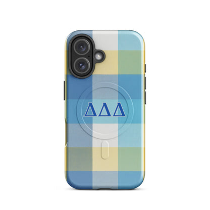 Tri Delta Plaid iPhone 16 case - vibrant Delta Delta Delta gift for bid day, big little reveals, recruitment, or graduation