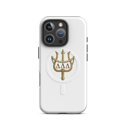 Tri Delt sorority iPhone 16 Pro MagSafe case with classic gold trident and pearls - a refined design honoring Delta Delta Delta tradition