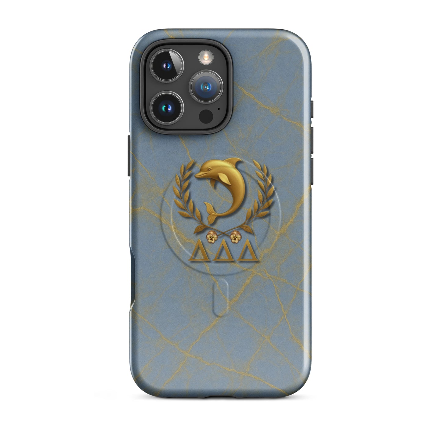 Tri Delta Dolphin and Pansies iPhone 16 Pro Max case - heirloom-quality Delta Delta Delta gift for bid day, big little reveals, graduation, and alumnae