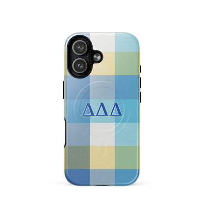 Tri Delta Plaid iPhone 17 case - vibrant Delta Delta Delta gift for bid day, big little reveals, recruitment, or graduation