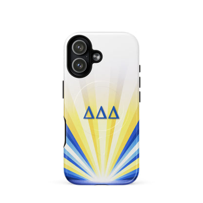 DDD sorority iPhone 17 phone case – Tri Delta Radiant Sunburst design with MagSafe compatibility
