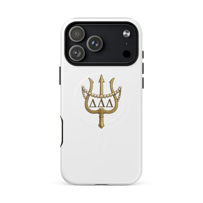 Tri Delt sorority iPhone 17 Pro Max MagSafe case with classic gold trident and pearls - a refined design honoring Delta Delta Delta tradition