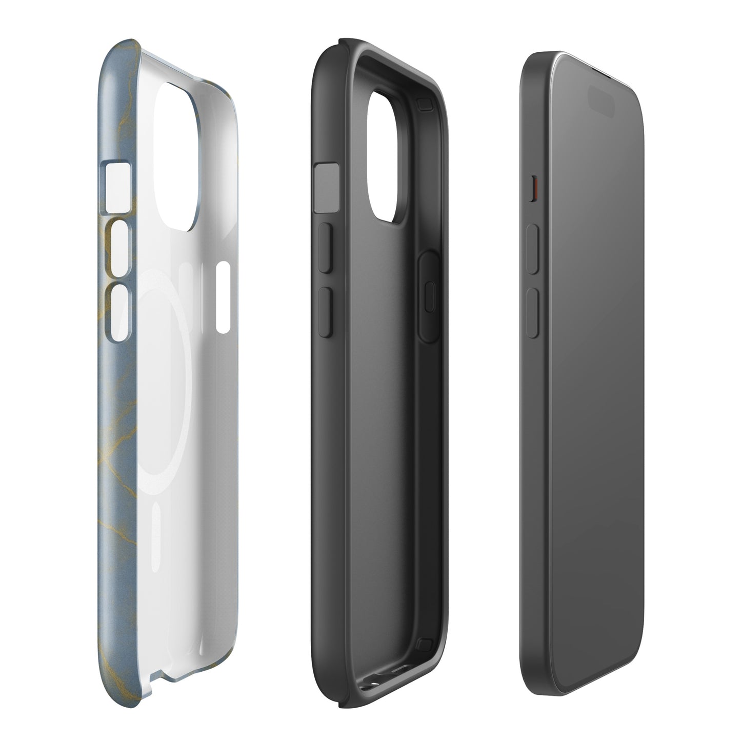 Inside view of Tri Delt Dolphin and Pansies iPhone case showing dual-layer shockproof TPU liner and MagSafe magnets