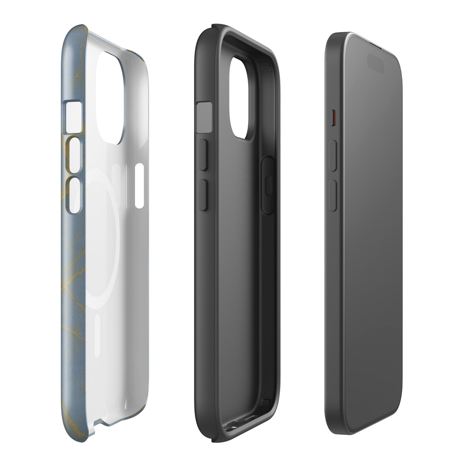 Inside view of Tri Delt Dolphin and Pansies iPhone case showing dual-layer shockproof TPU liner and MagSafe magnets