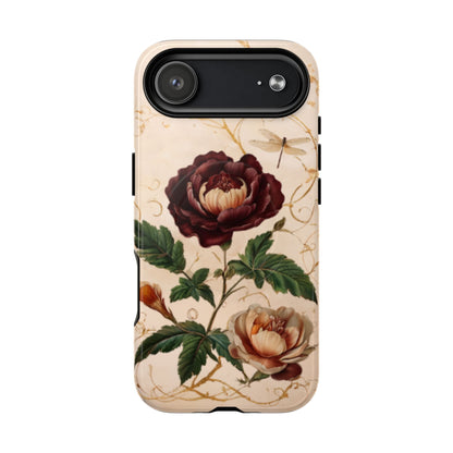 Vintage peony and dragonfly botanical iPhone 17 Air MagSafe phone case with elegant floral illustration design