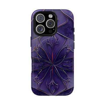 Violet Nebula iPhone 16 Pro MagSafe case featuring a symmetrical abstract pattern in deep purple and violet tones with subtle glowing accents.
