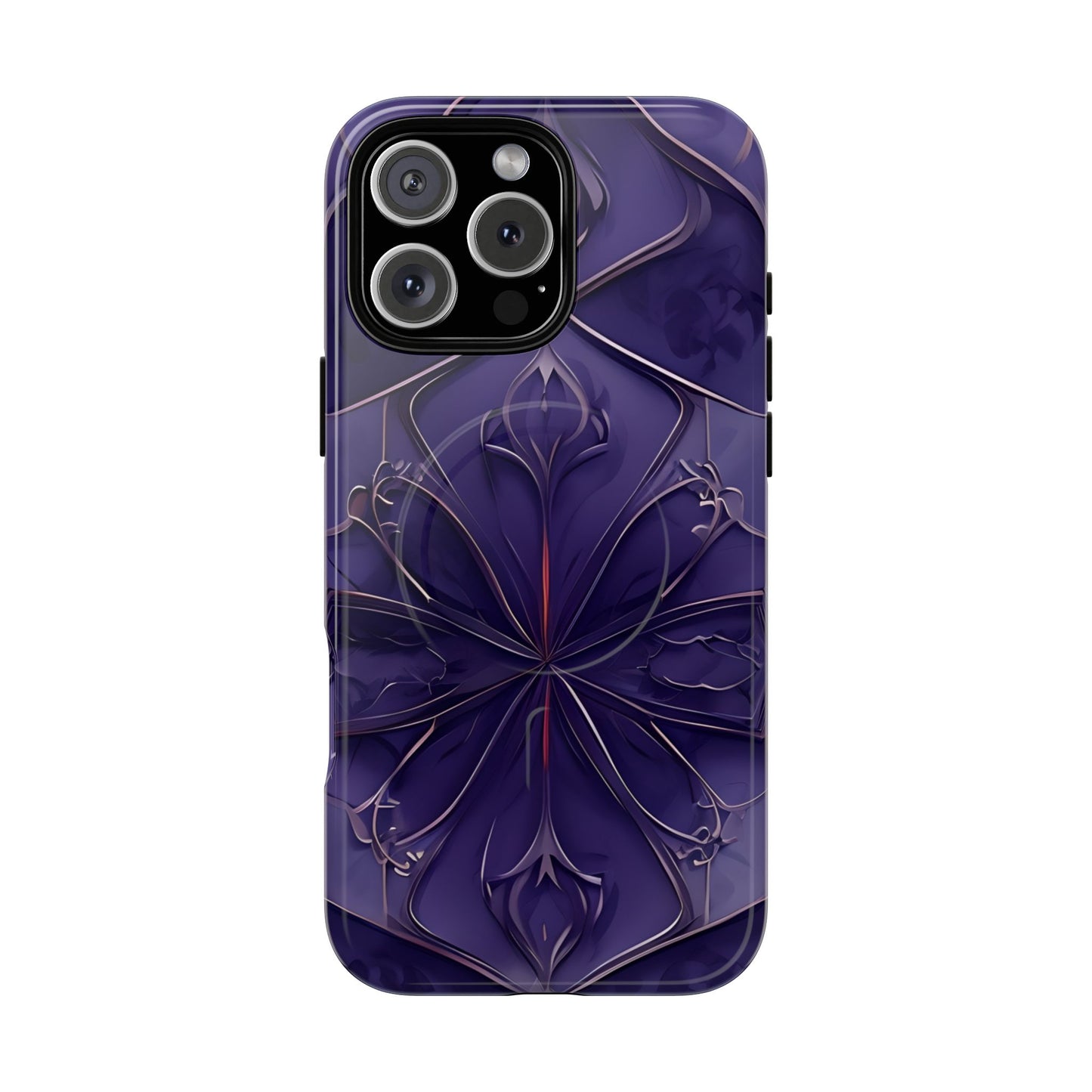 Violet Nebula iPhone 16 Pro Max MagSafe case featuring a symmetrical abstract pattern in deep purple and violet tones with subtle glowing accents.