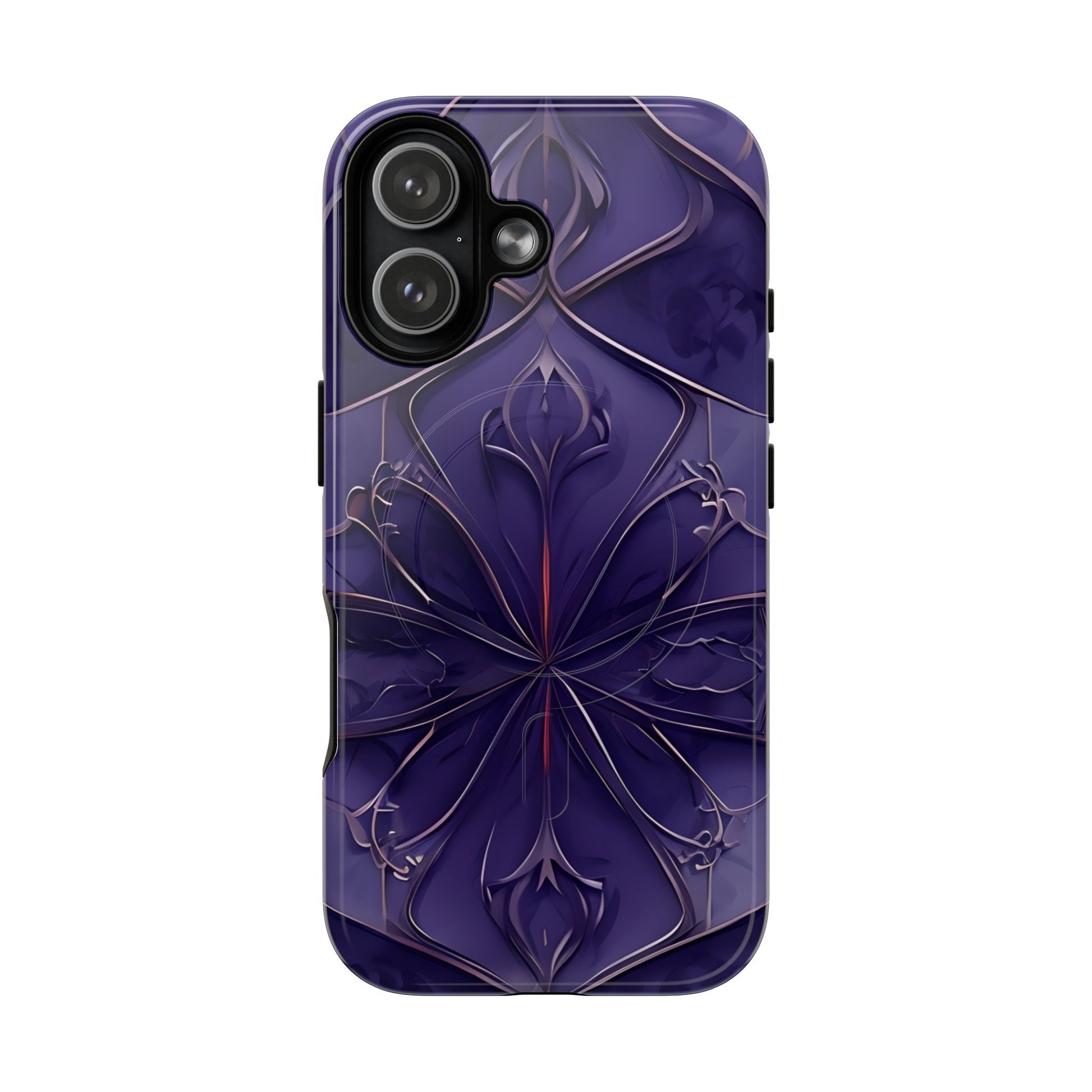 Violet Nebula iPhone 17 MagSafe case featuring a symmetrical abstract pattern in deep purple and violet tones with subtle glowing accents.