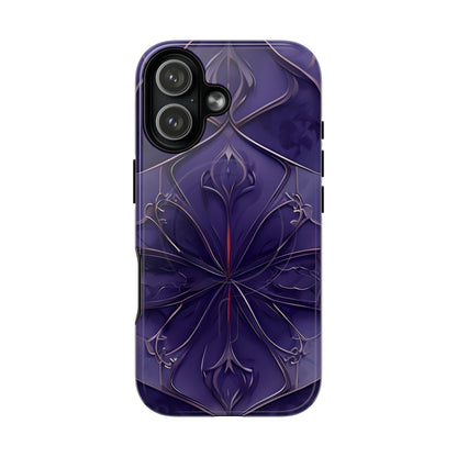 Violet Nebula iPhone 17 MagSafe case featuring a symmetrical abstract pattern in deep purple and violet tones with subtle glowing accents.