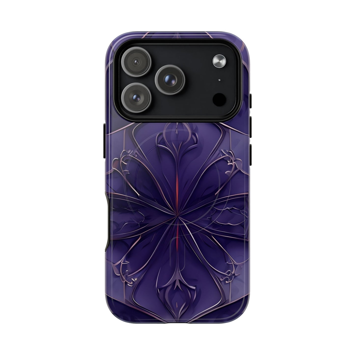 Violet Nebula iPhone 17 Pro MagSafe case featuring a symmetrical abstract pattern in deep purple and violet tones with subtle glowing accents.