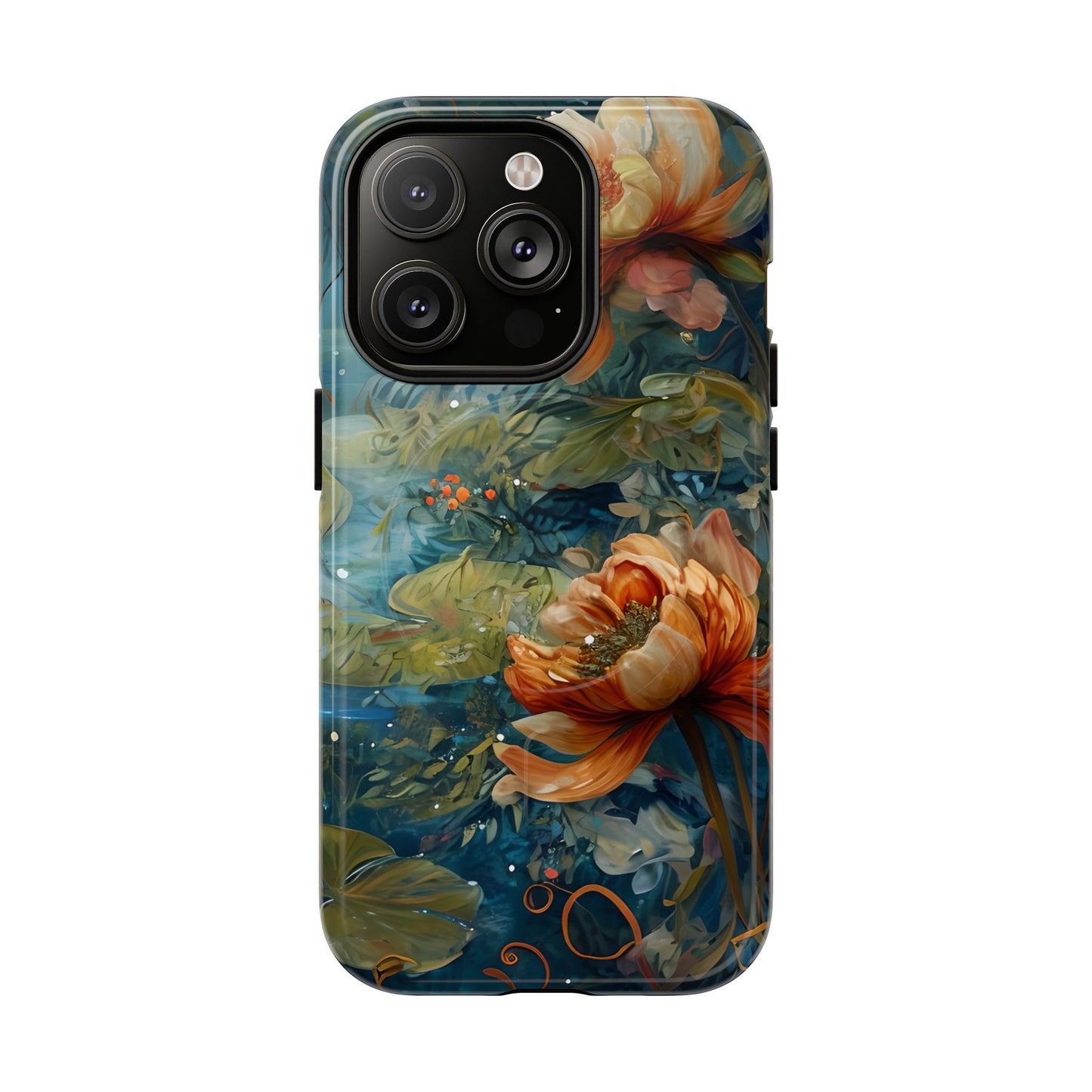 Waterlily floral iPhone 14 Pro MagSafe phone case with botanical water garden flower design