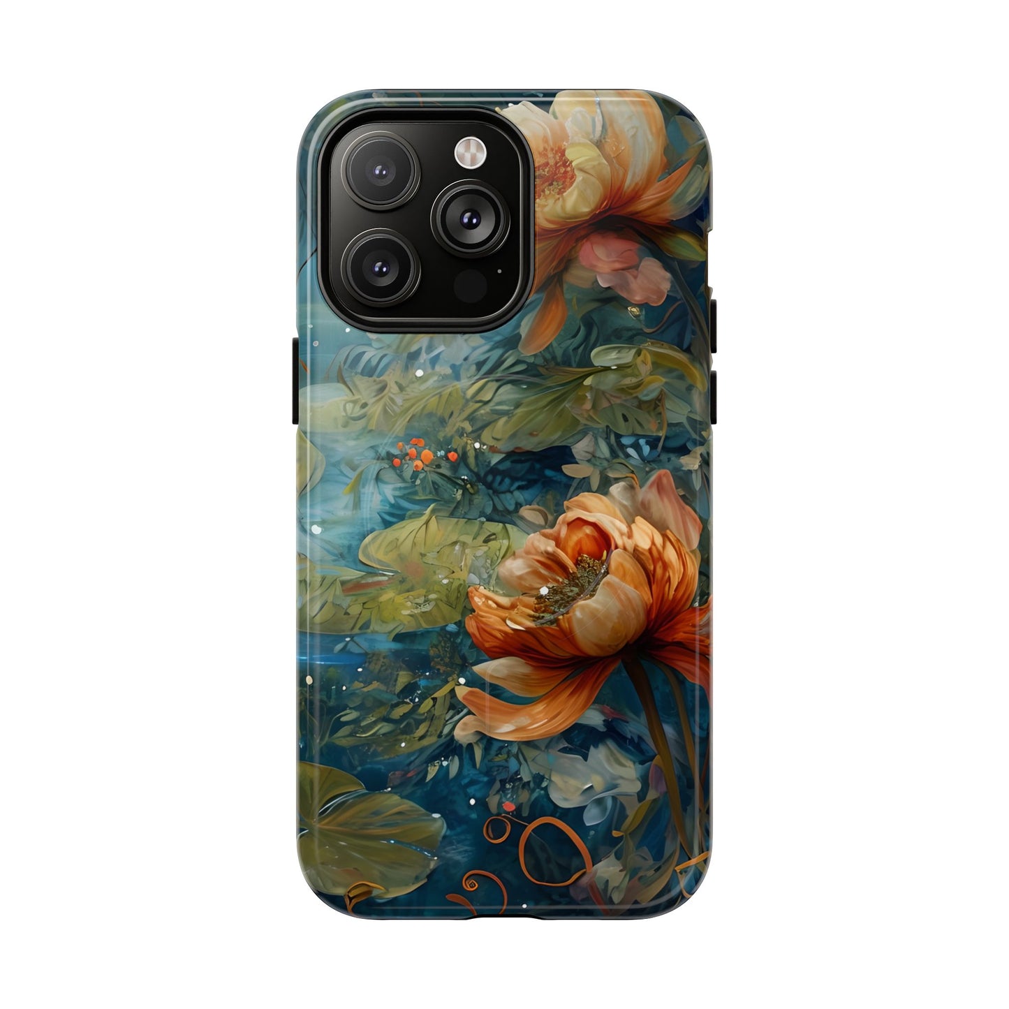 Waterlily floral iPhone 14 Pro Max MagSafe phone case with botanical water garden flower design