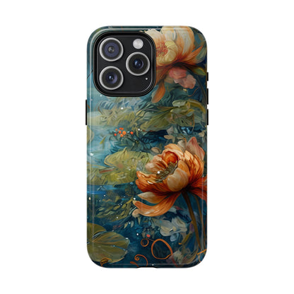 Waterlily floral iPhone 15 Pro Max MagSafe phone case with botanical water garden flower design