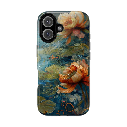 Waterlily floral iPhone 16 MagSafe phone case with botanical water garden flower design