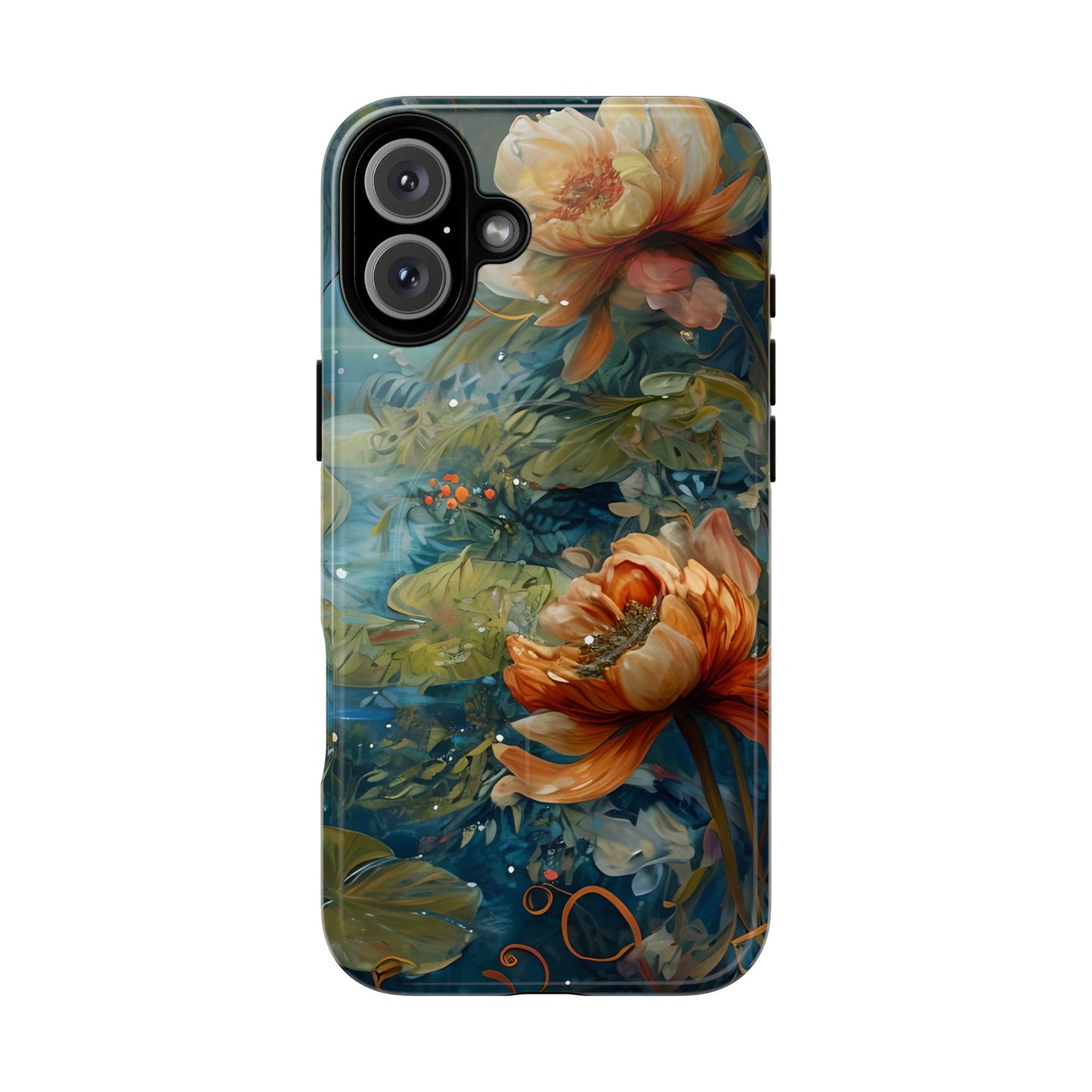 Waterlily floral iPhone 16 Plus MagSafe phone case with botanical water garden flower design