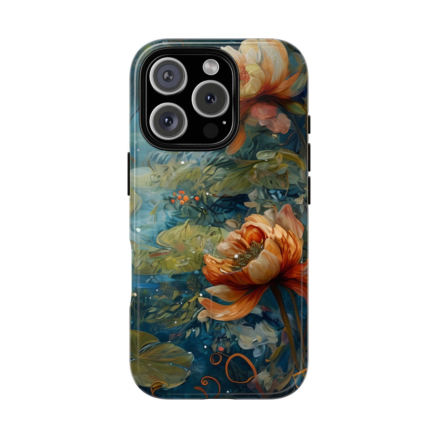 Waterlily floral iPhone 16 Pro MagSafe phone case with botanical water garden flower design
