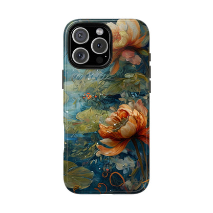 Waterlily floral iPhone 16 Pro Max MagSafe phone case with botanical water garden flower design