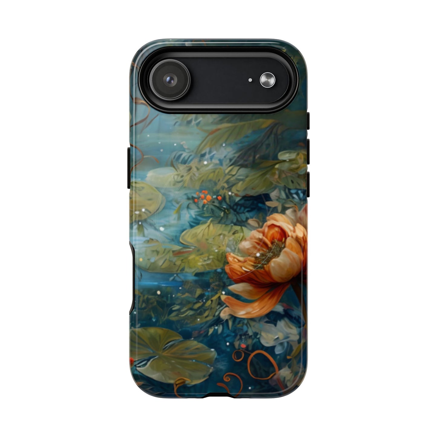 Waterlily floral iPhone 17 Air MagSafe phone case with botanical water garden flower design
