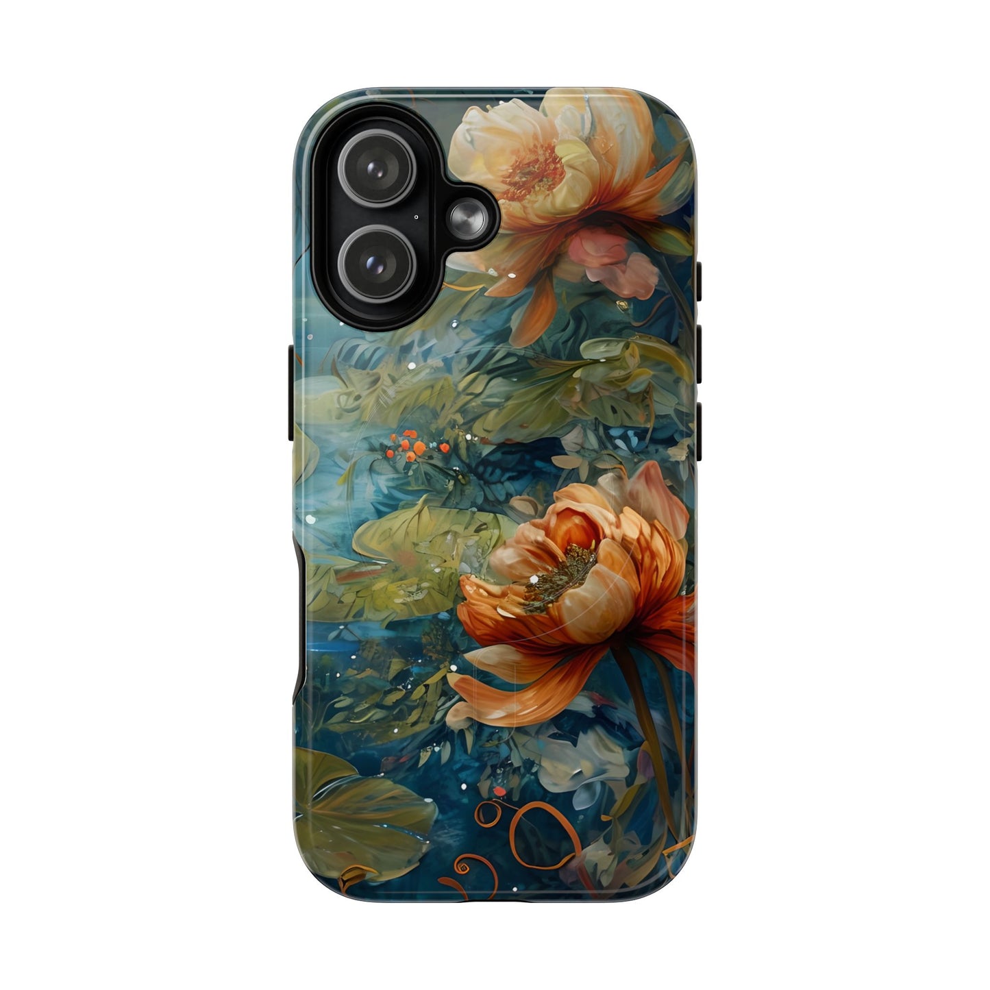Waterlily floral iPhone 17 MagSafe phone case with botanical water garden flower design