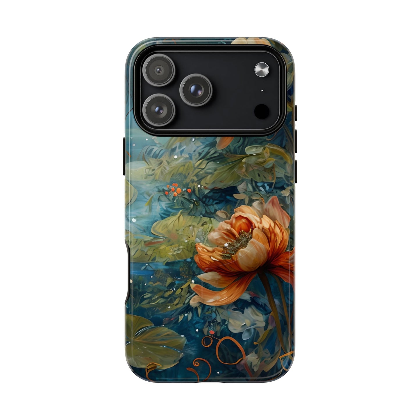 Waterlily floral iPhone 17 Pro Max MagSafe phone case with botanical water garden flower design