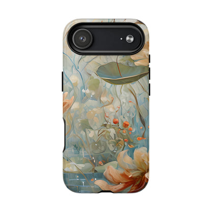 Waterlily Dreamscape floral iPhone 17 Air MagSafe case featuring soft botanical waterlily flowers in blue, ivory, and peach with dreamy watercolor garden design.