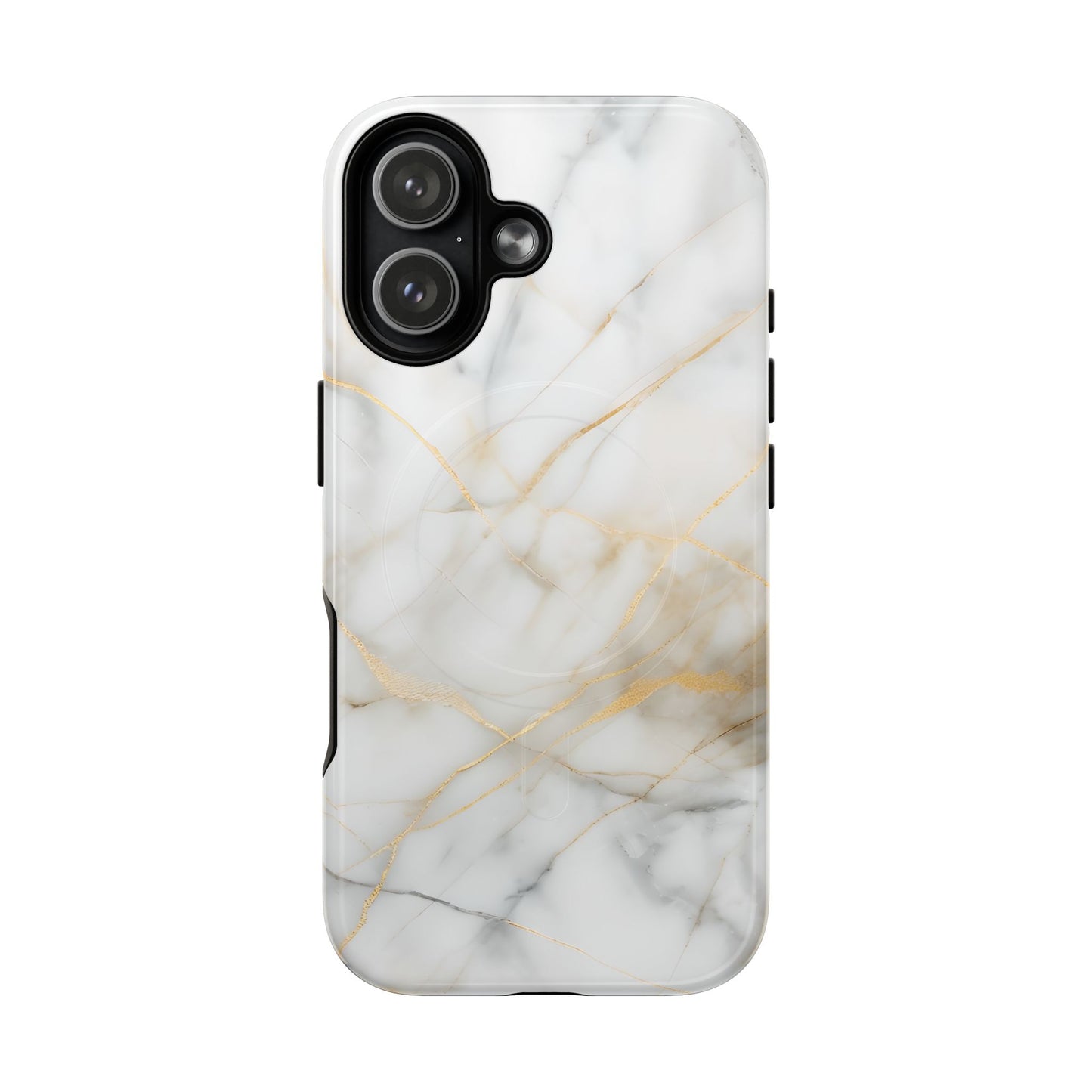 Golden Vein white marble iPhone 17 MagSafe case featuring elegant gold veining on a modern minimalist marble design.