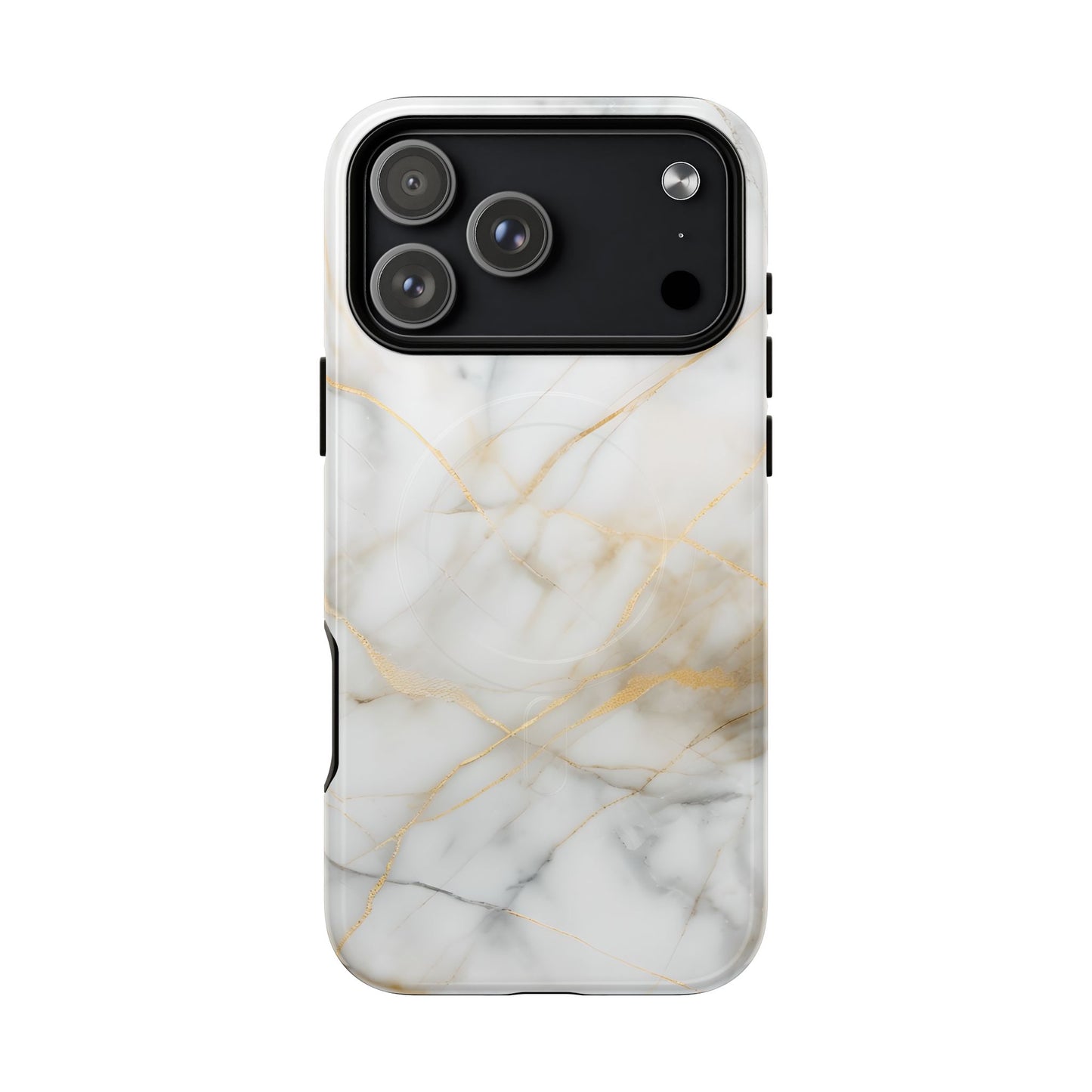 Golden Vein white marble iPhone 17 Pro Max MagSafe case featuring elegant gold veining on a modern minimalist marble design.